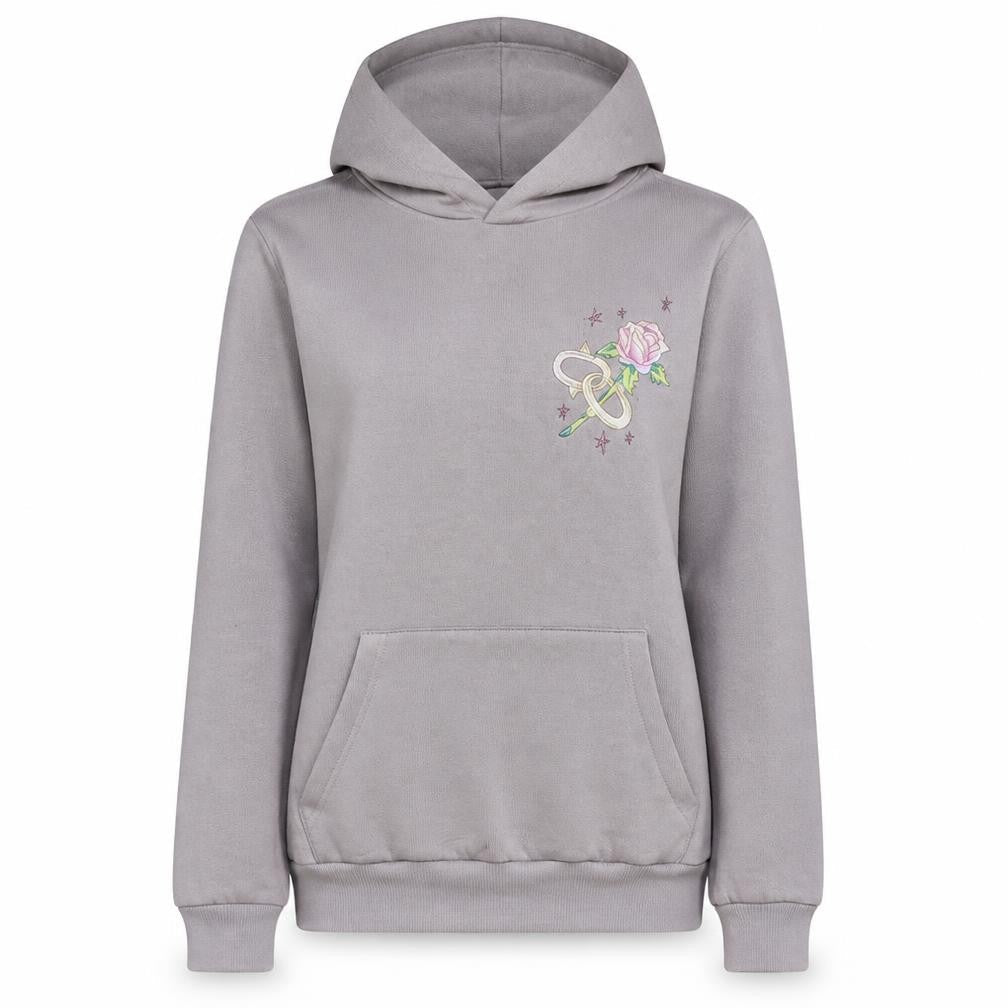 Bershka Women Grey Hooded Pullover Sweatshirt S Romantic Skull Print