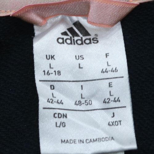 Adidas Womens Black Full Zip Hoodie Size L 16-18 Logo Print