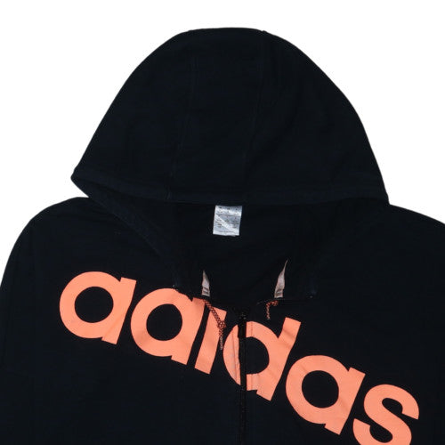 Adidas Womens Black Full Zip Hoodie Size L 16-18 Logo Print