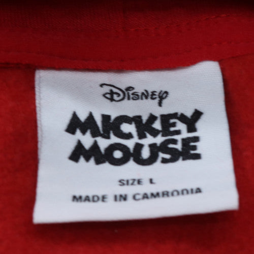 Disney Mickey Mouse Red Hoodie Women L Pullover Cotton Sweatshirt