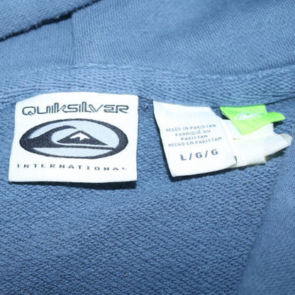 Quiksilver Mens Blue Pullover Hoodie L Surf Logo Fleece Sweatshirt