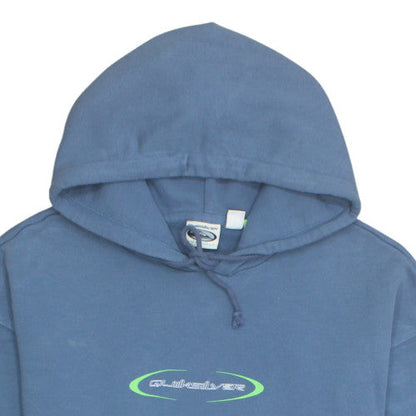 Quiksilver Mens Blue Pullover Hoodie L Surf Logo Fleece Sweatshirt