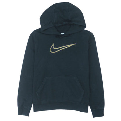 Nike Womens Black Gold Logo Pullover Hoodie Size L