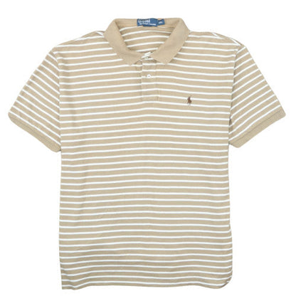 Ralph Lauren Men’s Beige Striped Cotton Polo Shirt XXL Classic Fit
