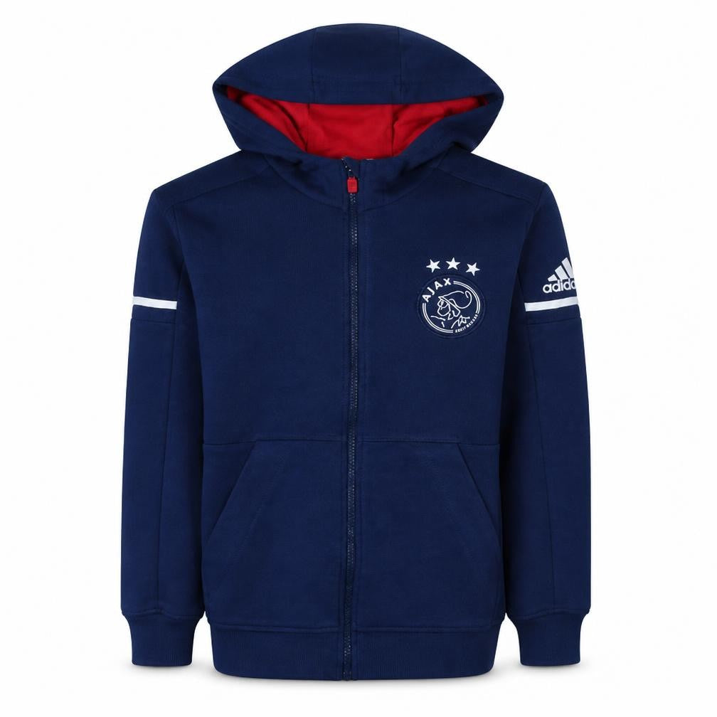 Front view of Adidas Ajax Men's Blue Full Zip Hoodie, size 5-6, Teen