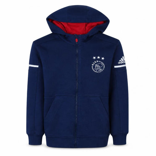 Front view of Adidas Ajax Men's Blue Full Zip Hoodie, size 5-6, Teen
