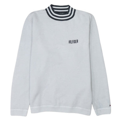 Tommy Hilfiger Men's White XL Mock Neck Embroidered Logo Sweatshirt