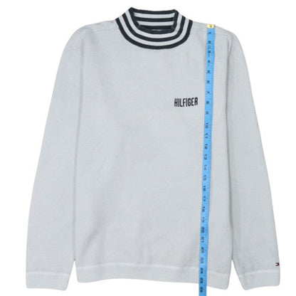 Tommy Hilfiger Men's White XL Mock Neck Embroidered Logo Sweatshirt