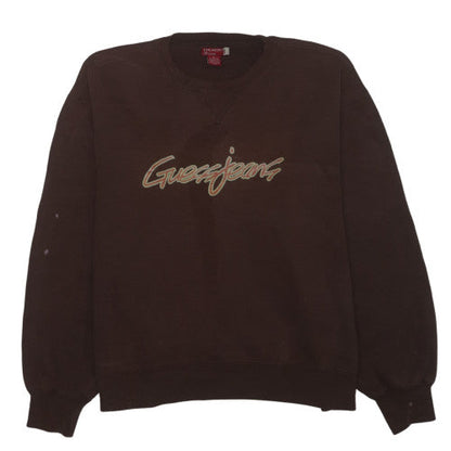 Guess Jeans Men's Brown Crew Neck Sweatshirt Size L Embroidered Logo