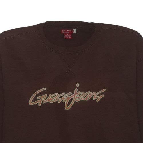 Guess Jeans Men's Brown Crew Neck Sweatshirt Size L Embroidered Logo