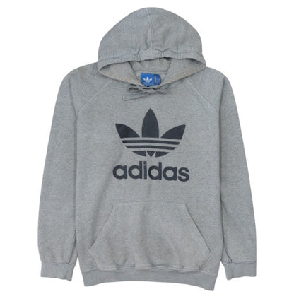 adidas Mens Grey Pullover Hoodie L Logo Fleece Sweatshirt