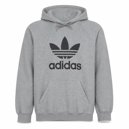adidas Mens Grey Pullover Hoodie L Logo Fleece Sweatshirt
