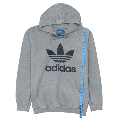 adidas Mens Grey Pullover Hoodie L Logo Fleece Sweatshirt