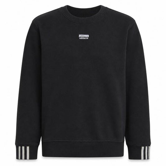 Front view of Adidas Men's Black Logo Crew Neck Pullover Sweatshirt, size S