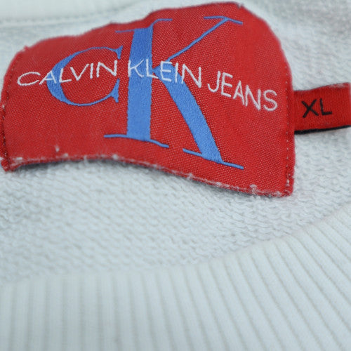 Calvin Klein Jeans Men's White XL Pullover Logo Sweatshirt
