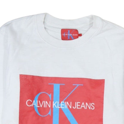 Calvin Klein Jeans Men's White XL Pullover Logo Sweatshirt