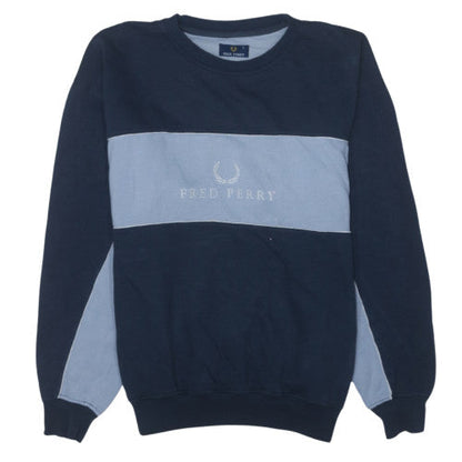 Fred Perry Mens Blue L Crew Neck Logo Sweatshirt Retro Style