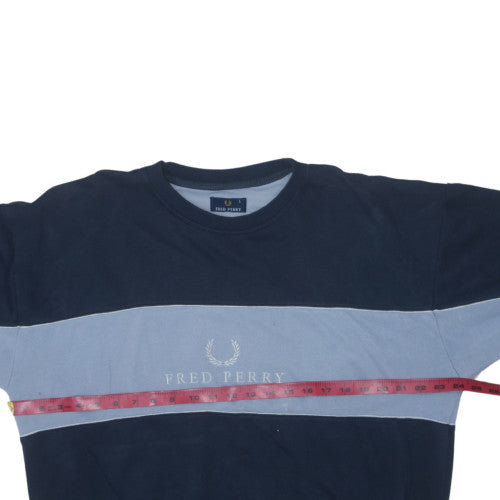 Fred Perry Mens Blue L Crew Neck Logo Sweatshirt Retro Style