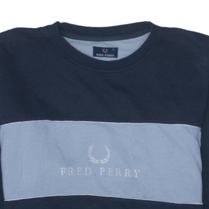 Fred Perry Mens Blue L Crew Neck Logo Sweatshirt Retro Style
