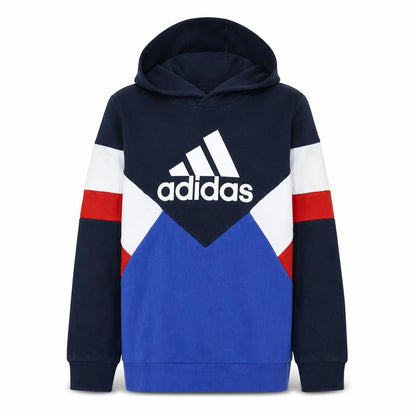 Adidas Boys Blue Colourblock Pullover Hoodie Size 164cm Cotton Blend