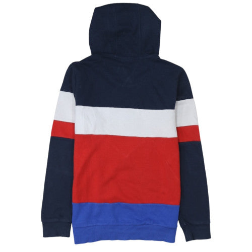 Adidas Boys Blue Colourblock Pullover Hoodie Size 164cm Cotton Blend