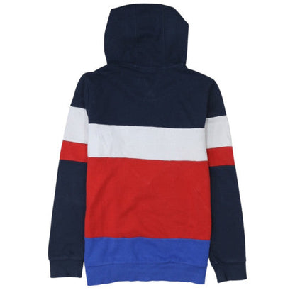 Adidas Boys Blue Colourblock Pullover Hoodie Size 164cm Cotton Blend