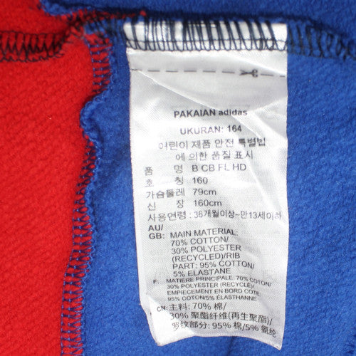 Adidas Boys Blue Colourblock Pullover Hoodie Size 164cm Cotton Blend