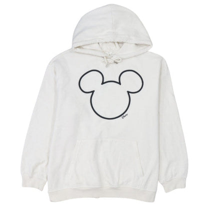 H&M Women’s White Disney Mickey Hoodie L 80% Cotton Pullover Hooded Sweatshirt