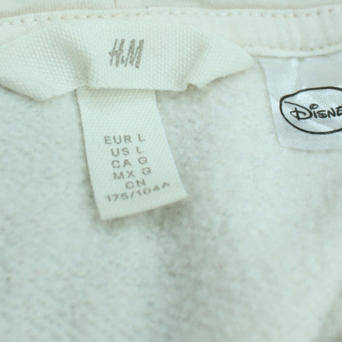 H&M Women’s White Disney Mickey Hoodie L 80% Cotton Pullover Hooded Sweatshirt