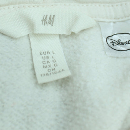 H&M Women’s White Disney Mickey Hoodie L 80% Cotton Pullover Hooded Sweatshirt