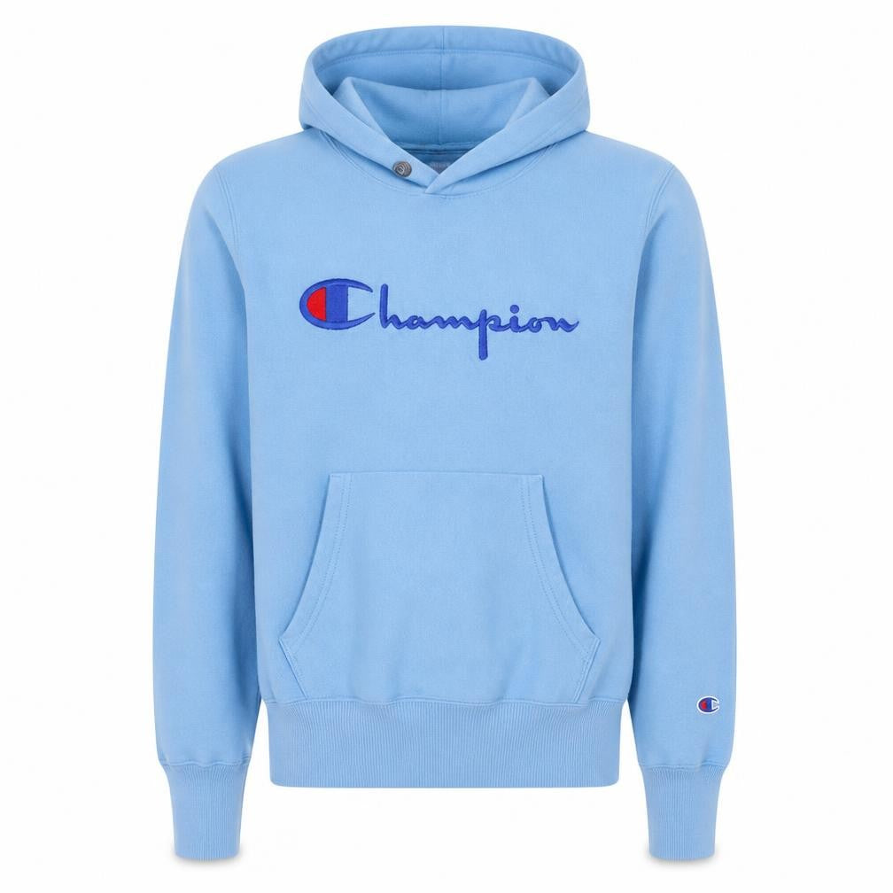Champion Men's Blue Pullover Hoodie Medium Embroidered Logo Vintage