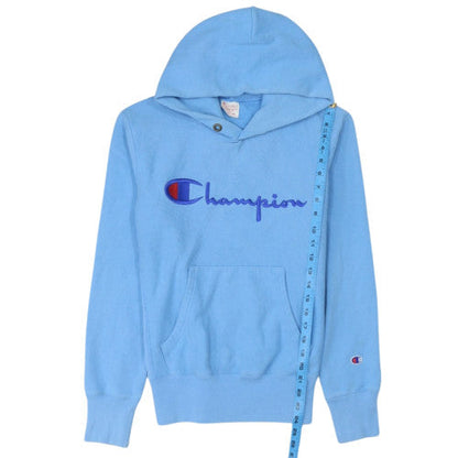 Champion Men's Blue Pullover Hoodie Medium Embroidered Logo Vintage