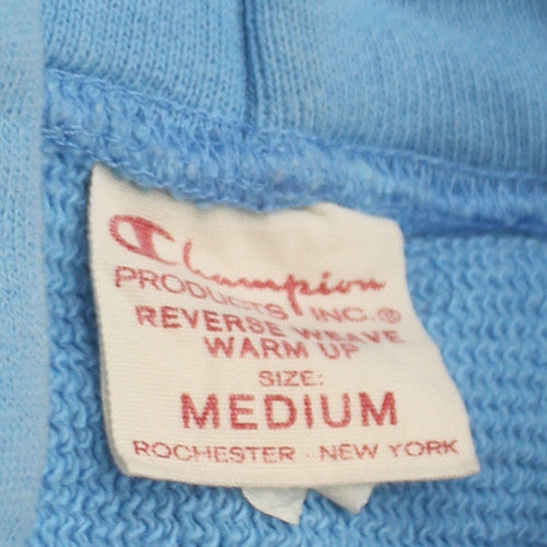 Champion Men's Blue Pullover Hoodie Medium Embroidered Logo Vintage