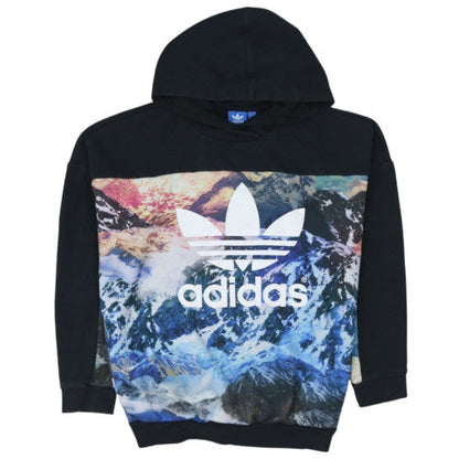 Adidas Womens Black Multicoloured Pullover Hoodie UK 8 Mountain Print
