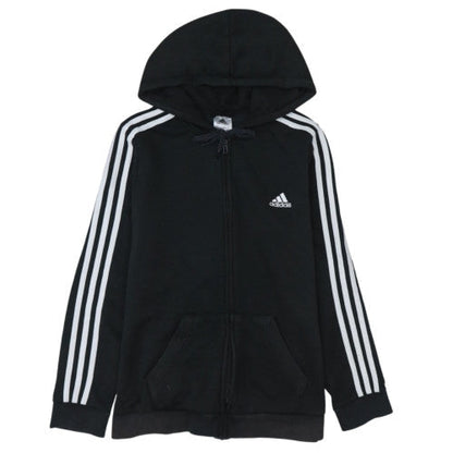 Adidas Women's Black Full Zip Hoodie L 16-18 Classic 3-Stripes