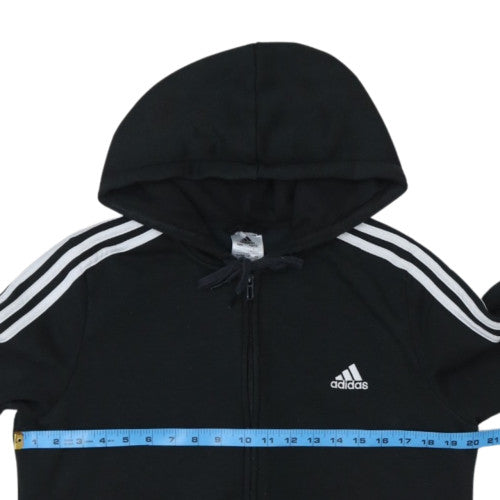 Adidas Women's Black Full Zip Hoodie L 16-18 Classic 3-Stripes