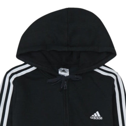 Adidas Women's Black Full Zip Hoodie L 16-18 Classic 3-Stripes