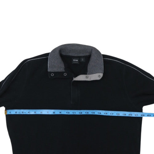 Hugo Boss Men's Black Collared Henley Jumper Size L Regular Fit