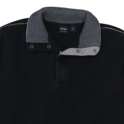 Hugo Boss Men's Black Collared Henley Jumper Size L Regular Fit