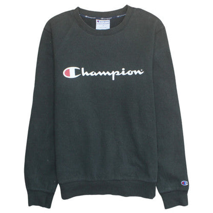 Champion Men's Black Small Logo Crew Neck Fleece Sweatshirt