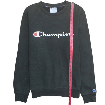 Champion Men's Black Small Logo Crew Neck Fleece Sweatshirt