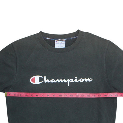Champion Men's Black Small Logo Crew Neck Fleece Sweatshirt