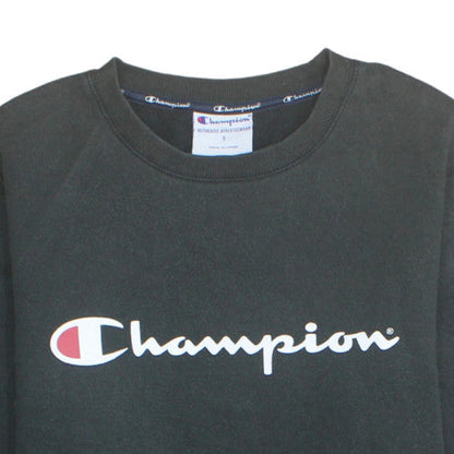 Champion Men's Black Small Logo Crew Neck Fleece Sweatshirt