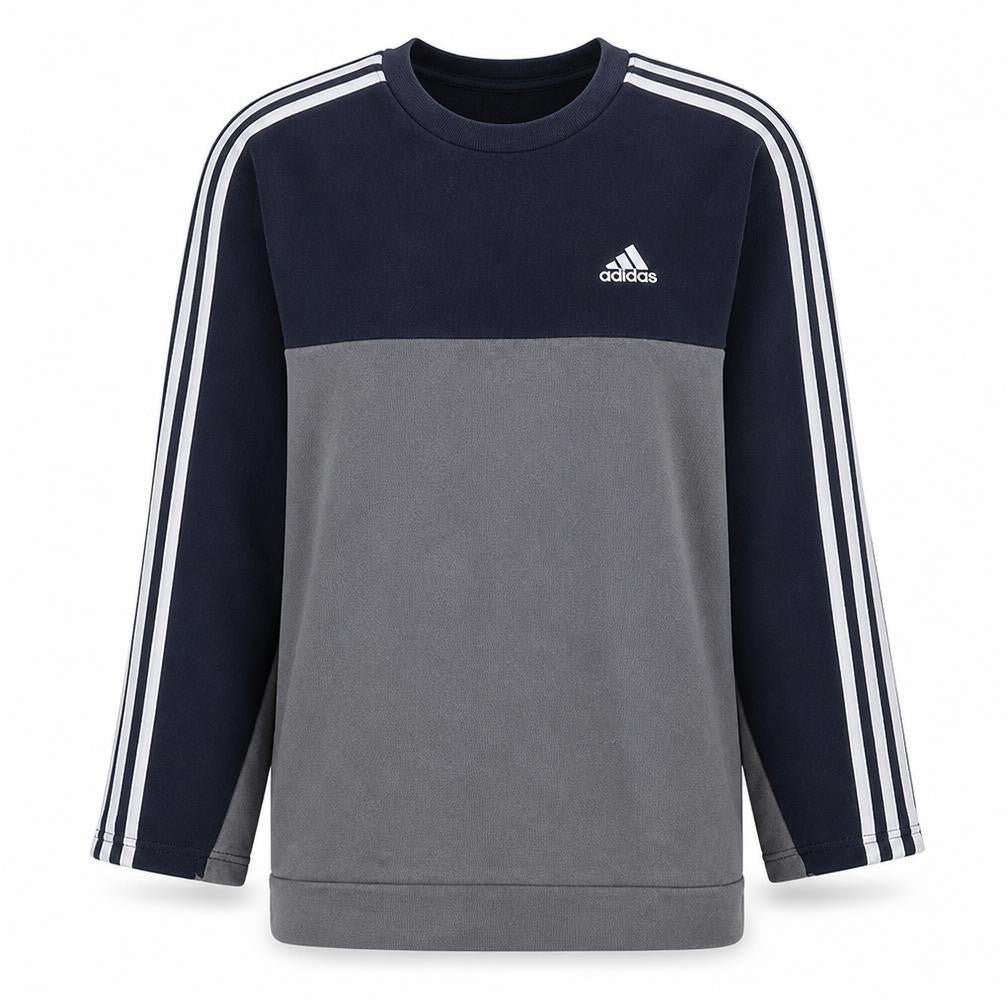 Adidas Womens Grey & Navy Sweatshirt M Crew Neck Logo Pullover