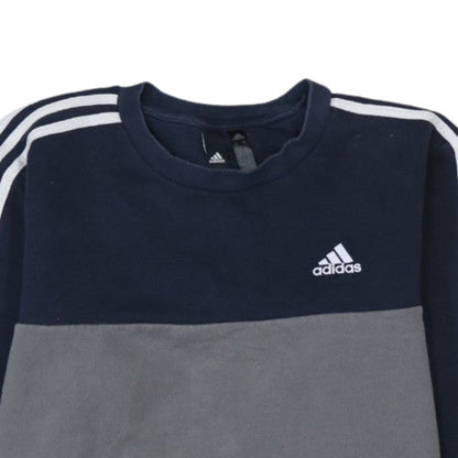 Adidas Womens Grey & Navy Sweatshirt M Crew Neck Logo Pullover