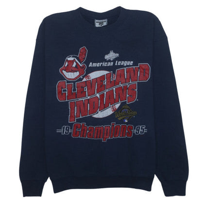 Lee Men's Blue 90s Cleveland Indians Champion Pullover Sweatshirt L