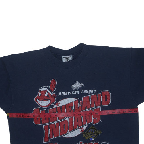 Lee Men's Blue 90s Cleveland Indians Champion Pullover Sweatshirt L