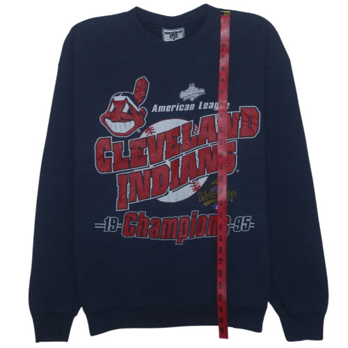 Lee Men's Blue 90s Cleveland Indians Champion Pullover Sweatshirt L