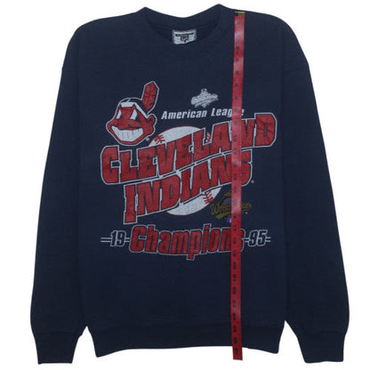 Lee Men's Blue 90s Cleveland Indians Champion Pullover Sweatshirt L