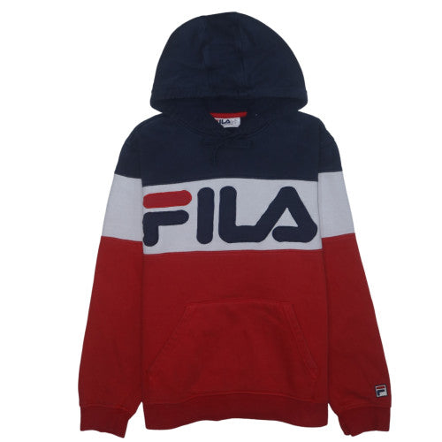 FILA Mens Multicoloured Pullover Hoodie Size L Logo Fleece Sweatshirt